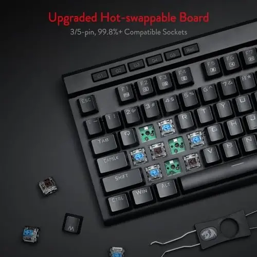Redragon K580 VATA RGB LED yoritilgan mexanik o‘yin klaviaturasi, Makro tugmalar va maxsus media boshqaruvlari, Tez almashtiriladigan rozetka, Bortda makro yozuv (ko‘k kalitlar) - 4