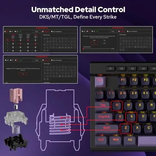 Redragon K580 Wired RGB Hall-Effect Magnetic Gaming Keyboard, Media Wheel | 0.1mm Adjustable Actuation for Valorant & FPS Stop-Shoot Precision, Zero Input Delay, 8K Polling, Fast Onboard Combo G Keys - 6