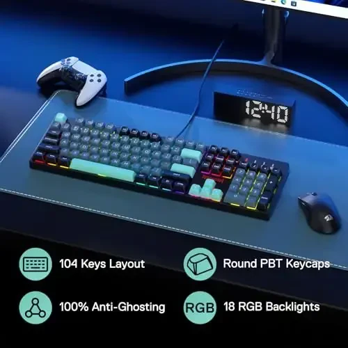 Redragon K582 SE Wired RGB Gaming Keyboard, 104 Keys Mechanical Keyboard w/Mixed Color Round PBT Keycaps, Dynamic 16.8M RGB Backlit & Linear Red Switch, Redefine Software Supported - REDRAGON (1)