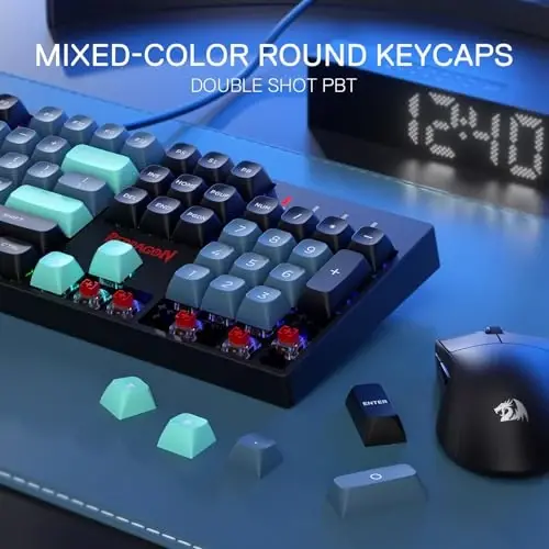 Redragon K582 SE Wired RGB Gaming Keyboard, 104 Keys Mechanical Keyboard w/Mixed Color Round PBT Keycaps, Dynamic 16.8M RGB Backlit & Linear Red Switch, Redefine Software Supported - 3