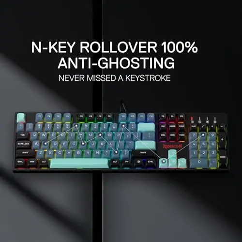 Redragon K582 SE Wired RGB Gaming Keyboard, 104 Keys Mechanical Keyboard w/Mixed Color Round PBT Keycaps, Dynamic 16.8M RGB Backlit & Linear Red Switch, Redefine Software Supported - 5