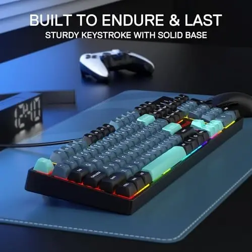 Redragon K582 SE Wired RGB Gaming Keyboard, 104 Keys Mechanical Keyboard w/Mixed Color Round PBT Keycaps, Dynamic 16.8M RGB Backlit & Linear Red Switch, Redefine Software Supported - 6