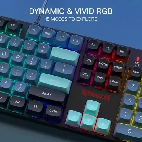Redragon K582 SE Wired RGB Gaming Keyboard, 104 Keys Mechanical Keyboard w/Mixed Color Round PBT Keycaps, Dynamic 16.8M RGB Backlit & Linear Red Switch, Redefine Software Supported - 7