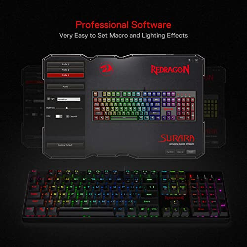 Redragon K582 SURARA RGB LED Backlit Mechanical Gaming Keyboard with 104 Keys-Linear and Quiet-Red Switches - 4