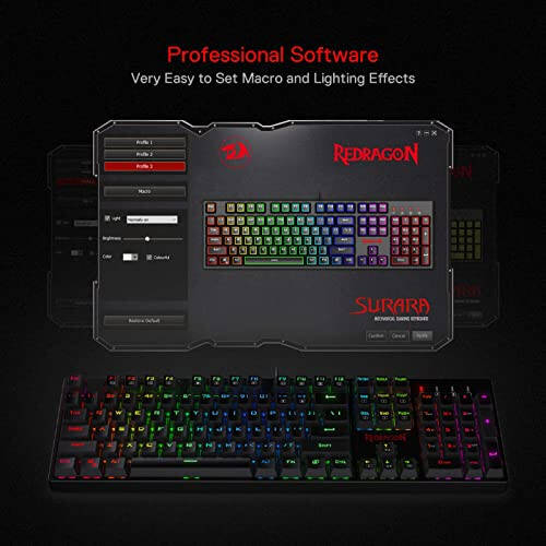 Redragon K582 SURARA RGB LED Backlit Mechanical Gaming Keyboard with 104 Keys-Linear and Quiet-Red Switches - 4