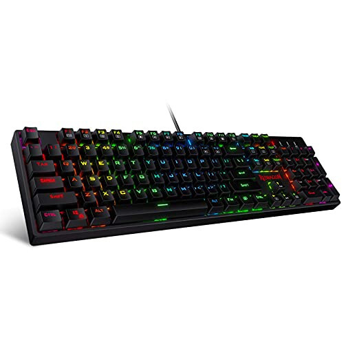 Redragon K582 SURARA RGB LED Orqa Yoritilgan Mexanik O'yin Klaviaturasi 104 Tugmali - Chiziqli va Jim - Qizil Tugmalar - Redragon