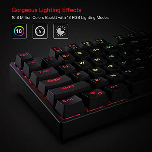 Redragon K582 SURARA RGB LED Orqa Yoritilgan Mexanik O'yin Klaviaturasi 104 Tugmali - Chiziqli va Jim - Qizil Tugmalar - Redragon (1)