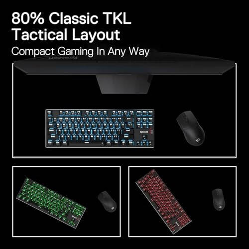 Redragon K660 (K556 TKL) RGB Simli O'yin Klaviaturasi, 80% 87 Tugma Mexanik Klaviatura Alyuminiy Bazasi bilan, Yangilangan Issiq almashtirish Raz'emi va Shovqinni Yutadigan Ko'piklar, Jim Chiziqli Qizil Kalit - 5