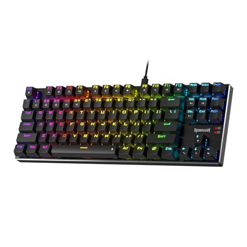 Redragon K660 (K556 TKL) RGB Simli O'yin Klaviaturasi, 80% 87 Tugma Mexanik Klaviatura Alyuminiy Bazasi bilan, Yangilangan Issiq almashtirish Raz'emi va Shovqinni Yutadigan Ko'piklar, Jim Chiziqli Qizil Kalit - 1