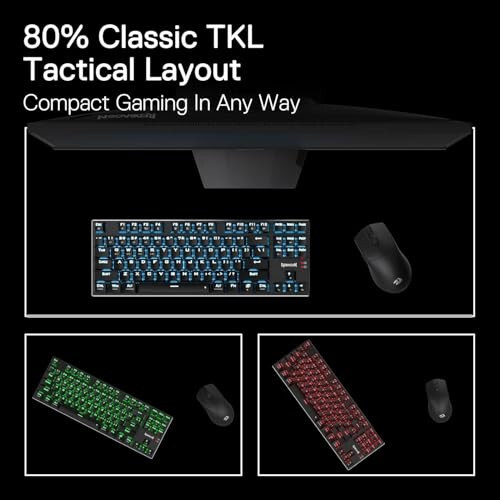 Redragon K660 (K556 TKL) RGB Simli O'yin Klaviaturasi, 80% 87 Tugma Mexanik Klaviatura Alyuminiy Bazasi bilan, Yangilangan Issiq almashtirish Raz'emi va Shovqinni Yutadigan Ko'piklar, Jim Chiziqli Qizil Kalit - 4