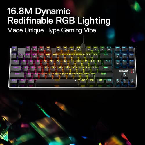 Redragon K660 (K556 TKL) RGB Simli O'yin Klaviaturasi, 80% 87 Tugma Mexanik Klaviatura Alyuminiy Bazasi bilan, Yangilangan Issiq almashtirish Raz'emi va Shovqinni Yutadigan Ko'piklar, Jim Chiziqli Qizil Kalit - 7