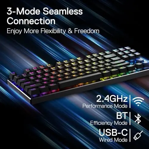 Redragon K660RGB-PRO (K556 TKL) Wireless Gaming Keyboard, 80% 87 Keys BT/2.4Ghz Tri-Mode Aluminum Mechanical Keyboard w/Mac Function Keys, Hot-Swap Sockets & Noise Absorbing Form, Red Switch - 4