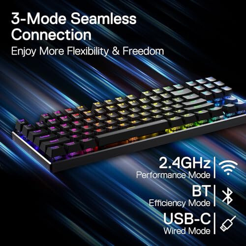 Redragon K660RGB-PRO (K556 TKL) Wireless Gaming Keyboard, 80% 87 Keys BT/2.4Ghz Tri-Mode Aluminum Mechanical Keyboard w/Mac Function Keys, Hot-Swap Sockets & Noise Absorbing Form, Red Switch - 3