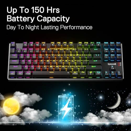 Redragon K660RGB-PRO (K556 TKL) Wireless Gaming Keyboard, 80% 87 Keys BT/2.4Ghz Tri-Mode Aluminum Mechanical Keyboard w/Mac Function Keys, Hot-Swap Sockets & Noise Absorbing Form, Red Switch - 6