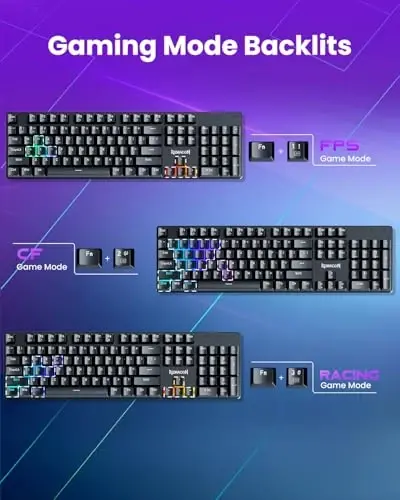 Redragon K671KS Simsiz Mexanik Oʻyin Klaviatura, Tri Mode BT/2.4G/USB-C Hot Swappable Maxsus Klaviatura, RGB Orqa Yorugʻlik Kompyuter Oʻyin Klaviaturalari, PBT Kalpaklar, PC/Planshet/MAC uchun Dasturlanadigan - 6