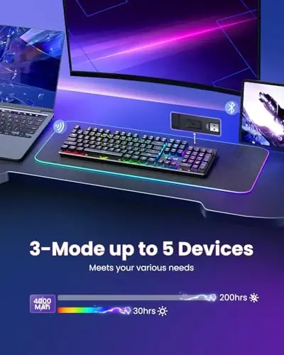 Redragon K671KS Simsiz Mexanik Oʻyin Klaviatura, Tri Mode BT/2.4G/USB-C Hot Swappable Maxsus Klaviatura, RGB Orqa Yorugʻlik Kompyuter Oʻyin Klaviaturalari, PBT Kalpaklar, PC/Planshet/MAC uchun Dasturlanadigan - 2