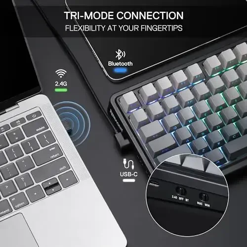Redragon K686 PRO 98 Keys Wireless Gasket RGB Gaming Keyboard, 3-Mode PBT Mechanical Keyboard w/Hot-Swap South-Facing RGB Socket, Dedicated Knob Control & 5-Layer Noise Dampening, Gradient PBT Keycaps - 4