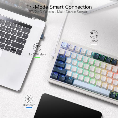 Redragon K686 PRO 98 Keys Wireless Gasket RGB Gaming Keyboard, 3-Mode Win/Mac Mechanical Keyboard w/5-Layer Noise Dampening, Dedicated Knob Control & Hot-Swap in Linear Red Switch, Blue Himmel Color - 5