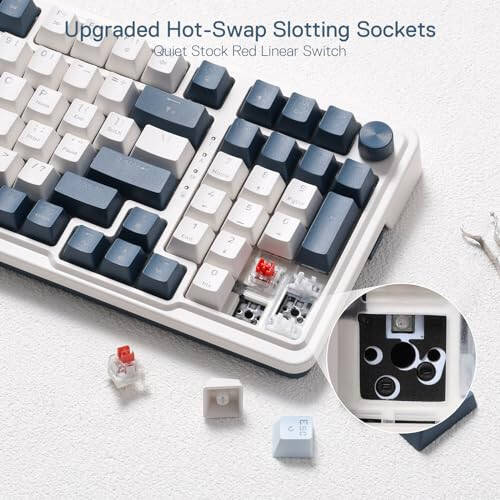 Redragon K686 PRO 98 Keys Wireless Gasket RGB Gaming Keyboard, 3-Mode Win/Mac Mechanical Keyboard w/5-Layer Noise Dampening, Dedicated Knob Control & Hot-Swap in Linear Red Switch, Blue Himmel Color - 6