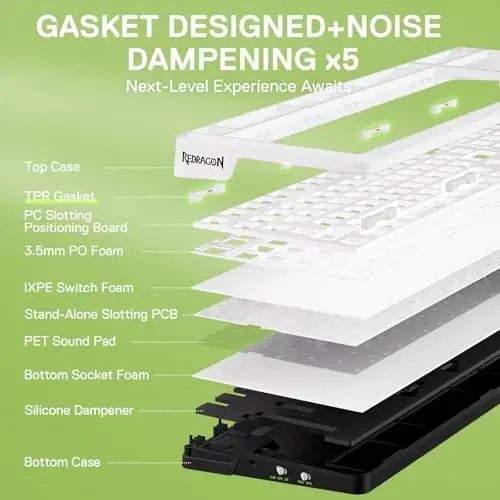 Redragon K686 PRO 98 Keys Wireless Gasket RGB Gaming Keyboard, 3-Mode PBT Mechanical Keyboard w/Hot-Swap Socket, Dedicated Knob Control & 5-Layer Noise Dampening, Custom Linear Switch - 2