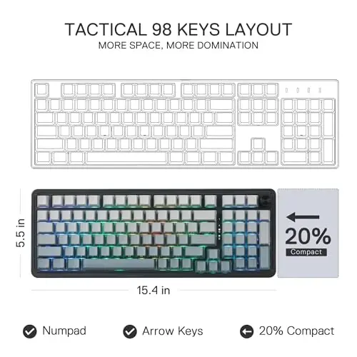 Redragon K686 PRO 98 Keys Wireless Gasket RGB Gaming Keyboard, 3-Mode PBT Mechanical Keyboard w/Hot-Swap South-Facing RGB Socket, Dedicated Knob Control & 5-Layer Noise Dampening, Gradient PBT Keycaps - 3