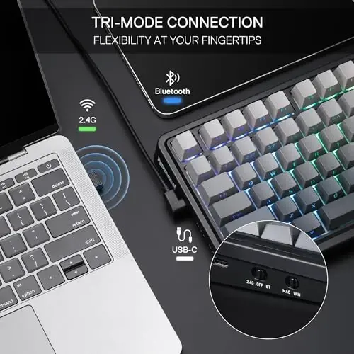 Redragon K686 PRO 98 Keys Wireless Gasket RGB Gaming Keyboard, 3-Mode PBT Mechanical Keyboard w/Hot-Swap South-Facing RGB Socket, Dedicated Knob Control & 5-Layer Noise Dampening, Gradient PBT Keycaps - 4