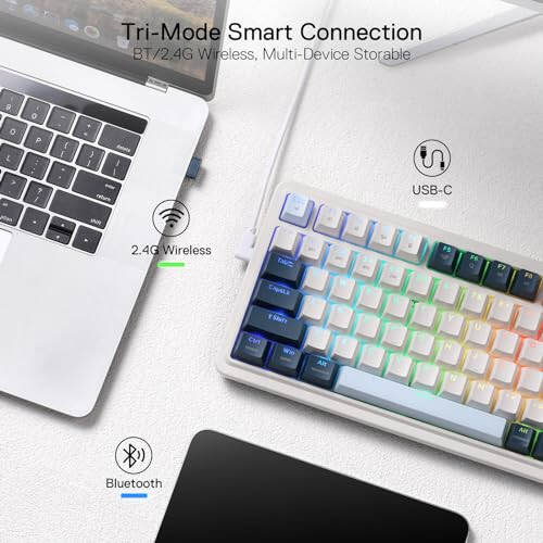 Redragon K686 PRO 98 Keys Wireless Gasket RGB Gaming Keyboard, 3-Mode Win/Mac Mechanical Keyboard w/5-Layer Noise Dampening, Dedicated Knob Control & Hot-Swap in Linear Red Switch, Blue Himmel Color - 4