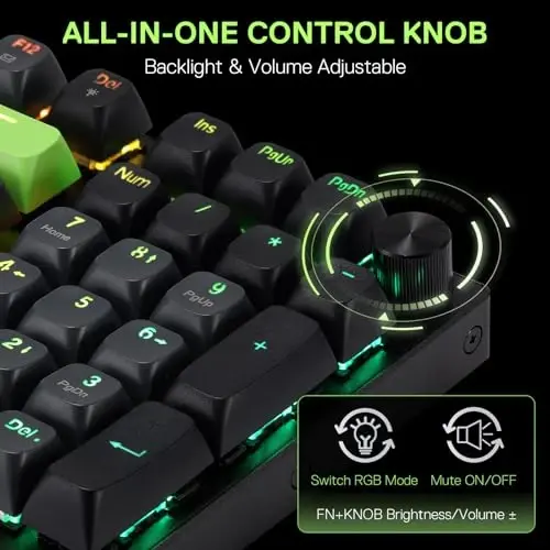 Redragon K740 98 Keys Wired RGB Gaming Keyboard, 95% PBT Mechanical Keyboard w/Solid Aluminum Base, Dedicated Knob Control & Hot-Swap Socket, Custom Linear Switch - 3