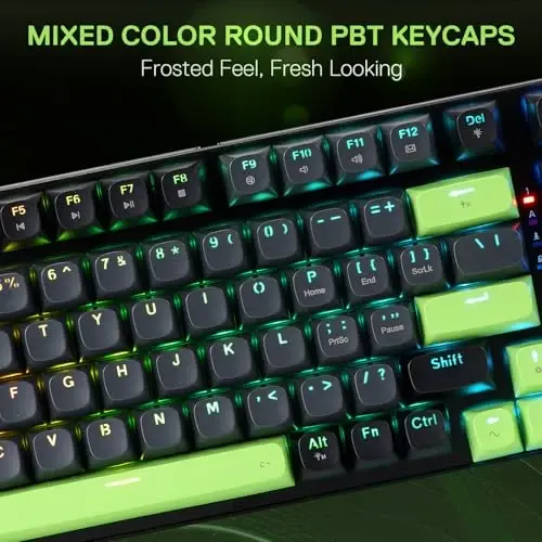 Redragon K740 98 ta tugmali simli RGB o'yin klaviaturasi, qatti alyuminiy asosli 95% PBT mexanik klaviaturasi, maxsus tugmani boshqarish va issiq almashtirish rozetkasi, maxsus chiziqli kaliti - 6