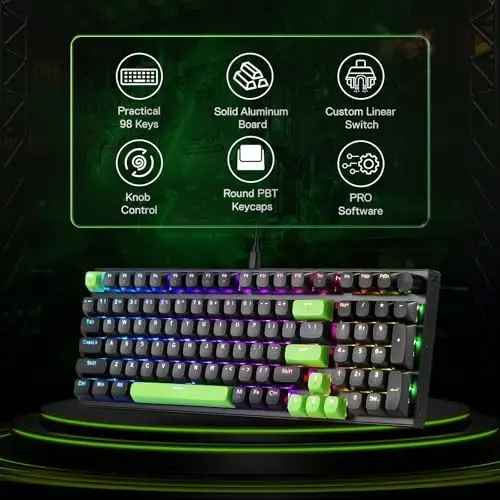 Redragon K740 98 Keys Wired RGB Gaming Keyboard, 95% PBT Mechanical Keyboard w/Solid Aluminum Base, Dedicated Knob Control & Hot-Swap Socket, Custom Linear Switch - REDRAGON (1)