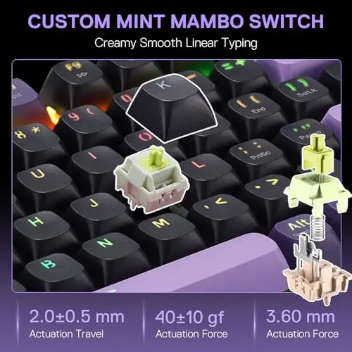 Redragon K740 PRO 98 Tuşlu Kablosuz RGB Oyun Klavyesi, Sağlam Alüminyum Tabanlı 3 Modlu PBT Mekanik Klavye, Özel Düğme Kontrolü ve Çalışırken Değiştirilebilir Soket, Özel Doğrusal Anahtar - 6