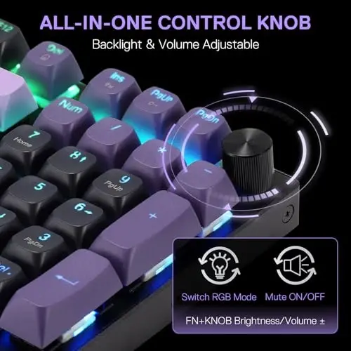 Redragon K740 PRO 98 Keys Wireless RGB Gaming Keyboard, 3-Mode PBT Mechanical Keyboard w/Solid Aluminum Base, Dedicated Knob Control & Hot-Swap Socket, Custom Linear Switch - 3