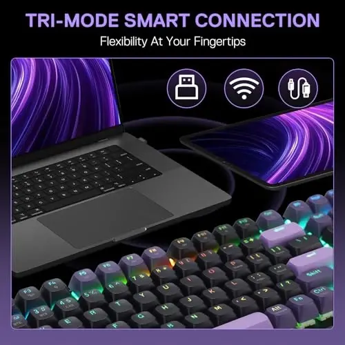 Redragon K740 PRO 98 Keys Wireless RGB Gaming Keyboard, 3-Mode PBT Mechanical Keyboard w/Solid Aluminum Base, Dedicated Knob Control & Hot-Swap Socket, Custom Linear Switch - 5