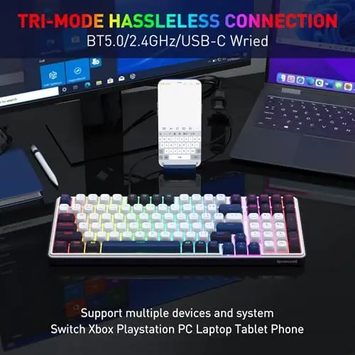 Redragon K744 PRO 99 Keys Wireless Gasket RGB Gaming Keyboard, 3-Mode Mechanical Keyboard w/Hot-Swap Socket, Round PBT Keycaps & 5-Layer Noise Dampening, Custom Linear Switch - 2