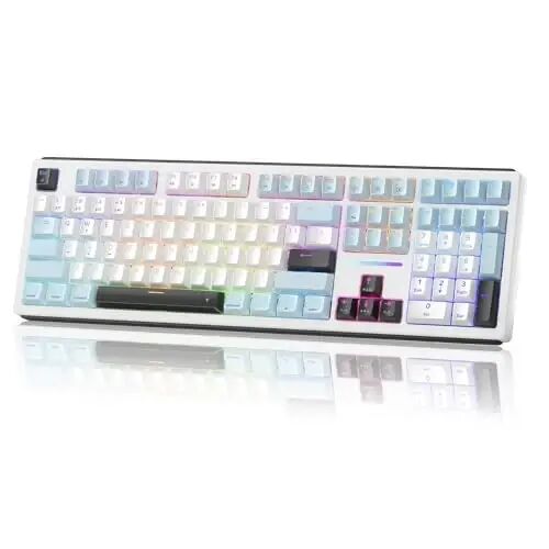 Redragon K771 Wireless Mechanical Keyboard, 108-Key Gaming Keyboard with 4 Extra Hotkeys, 5-Layer Noise Dampening, Pre-lubed Linear Switches, Hot-swap Custom RGB Keyboard for PC/Mac - Blue&White - Redragon