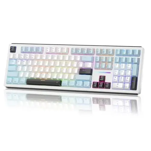 Redragon K771 Wireless Mechanical Keyboard, 108-Key Gaming Keyboard with 4 Extra Hotkeys, 5-Layer Noise Dampening, Pre-lubed Linear Switches, Hot-swap Custom RGB Keyboard for PC/Mac - Blue&White - 1