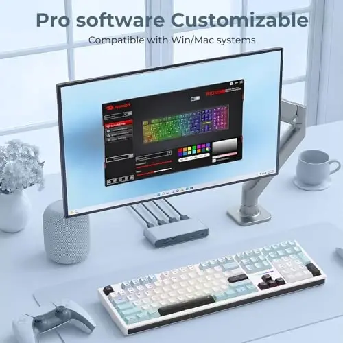 Redragon K771 Wireless Mechanical Keyboard, 108-Key Gaming Keyboard with 4 Extra Hotkeys, 5-Layer Noise Dampening, Pre-lubed Linear Switches, Hot-swap Custom RGB Keyboard for PC/Mac - Blue&White - 6