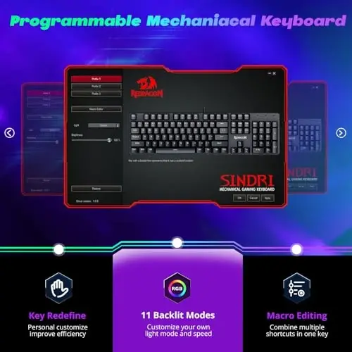 Redragon Mechanical Gaming Keyboard Wired, 11 Programmable Backlit Modes, Hot-Swappable Red Switch, Anti-Ghosting, Double-Shot PBT Keycaps, Light Up Keyboard for PC Mac - 4