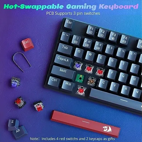 Redragon Mechanical Gaming Keyboard Wired, 11 Programmable Backlit Modes, Hot-Swappable Red Switch, Anti-Ghosting, Double-Shot PBT Keycaps, Light Up Keyboard for PC Mac - 5