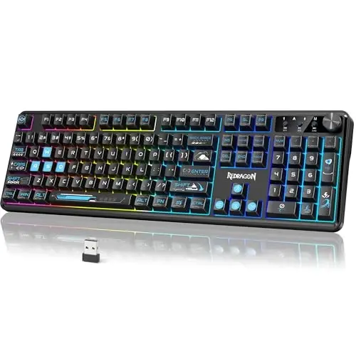 Redragon RM104 Wireless Gaming Keyboard with Knob, Tri-Mode BT/2.4G/USB-C RGB Computer Keyboards, 4000mAh Battery, Programmable Software Support, Anti-Ghosting, Compatible with PC Mac - Black & Blue - 1