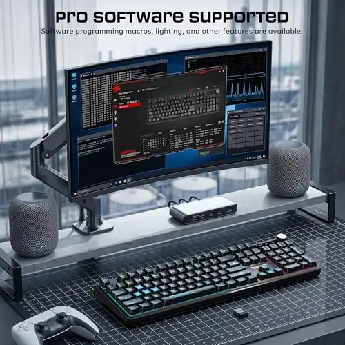 Redragon RM104 Wireless Gaming Keyboard with Knob, Tri-Mode BT/2.4G/USB-C RGB Computer Keyboards, 4000mAh Battery, Programmable Software Support, Anti-Ghosting, Compatible with PC Mac - Black & Blue - 5