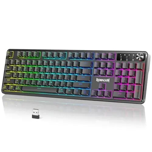 Redragon RM104 Wireless Gaming Keyboard with Knob, Tri-Mode BT/2.4G/USB-C RGB Computer Keyboards, 4000mAh Battery, Programmable Software Support, Anti-Ghosting, Compatible with PC Mac - Redragon