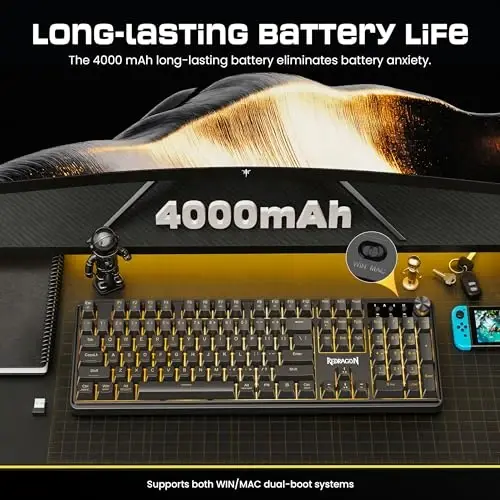 Redragon RM104 Wireless Gaming Keyboard with Knob, Tri-Mode BT/2.4G/USB-C RGB Computer Keyboards, 4000mAh Battery, Programmable Software Support, Anti-Ghosting, Compatible with PC Mac - 6