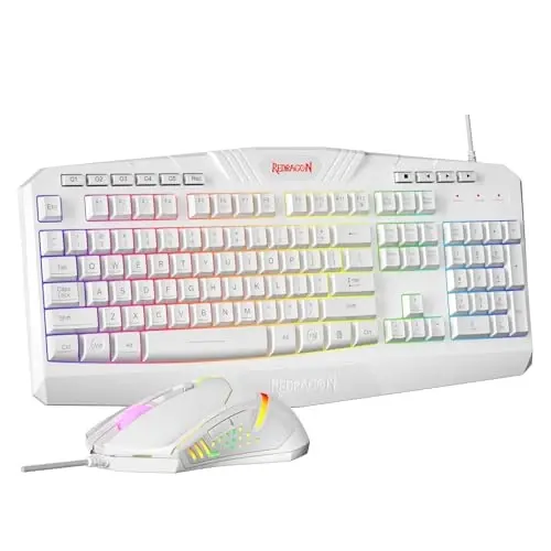 Redragon Updated Programmable Gaming Keyboard and Mouse, RGB Backlit Keyboard Mouse with Software, Independent Macro Record Keys, Value Combo Set, White - S101-3 PRO - 1