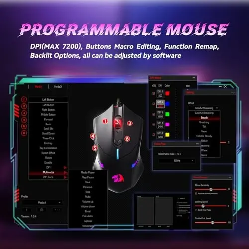 Redragon Updated Programmable Gaming Keyboard and Mouse, RGB Backlit Keyboard Mouse with Software, Independent Macro Record Keys, Value Combo Set, White - S101-3 PRO - 5