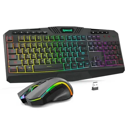 Redragon S101M-KS Gaming Keyboard and Mouse Wireless with Tri-Mode, RGB Keyboard and 4800 DPI Gaming Mouse, 10 Independent Multimedia Keys for Wins, PC, Computer, Wireless S101 Ideal for Gamer - 1
