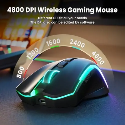 Redragon S101M-KS Gaming Keyboard and Mouse Wireless with Tri-Mode, RGB Keyboard and 4800 DPI Gaming Mouse, 10 Independent Multimedia Keys for Wins, PC, Computer, Wireless S101 Ideal for Gamer - 4