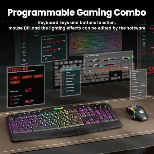 Redragon S101M-KS Gaming Keyboard and Mouse Wireless with Tri-Mode, RGB Keyboard and 4800 DPI Gaming Mouse, 10 Independent Multimedia Keys for Wins, PC, Computer, Wireless S101 Ideal for Gamer - 5