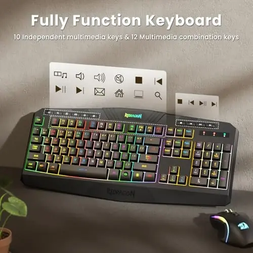Redragon S101M-KS Gaming Keyboard and Mouse Wireless with Tri-Mode, RGB Keyboard and 4800 DPI Gaming Mouse, 10 Independent Multimedia Keys for Wins, PC, Computer, Wireless S101 Ideal for Gamer - 6