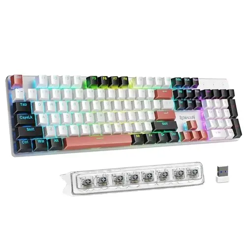 Redragon Wireless Mechanical Gaming Keyboard, Tri Mode BT/2.4G/USB-C Hot Swappable Custom Keyboard, RGB Backlit Computer Gaming Keyboards, PBT Keycaps, Programmable for PC/Tablet,K671WBR-KS 